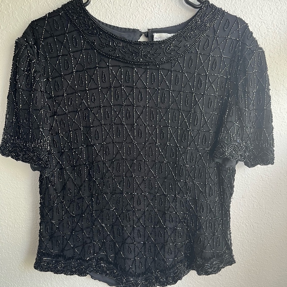 Vintage Black Beaded Women's Top